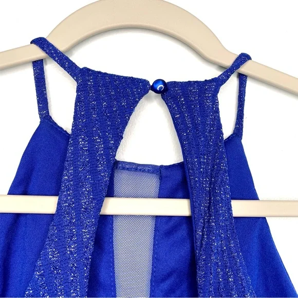 Charlotte Russe Electric Blue Cutout Halter Mini Dress XS Metallic Semi Formal - Picture 7 of 15